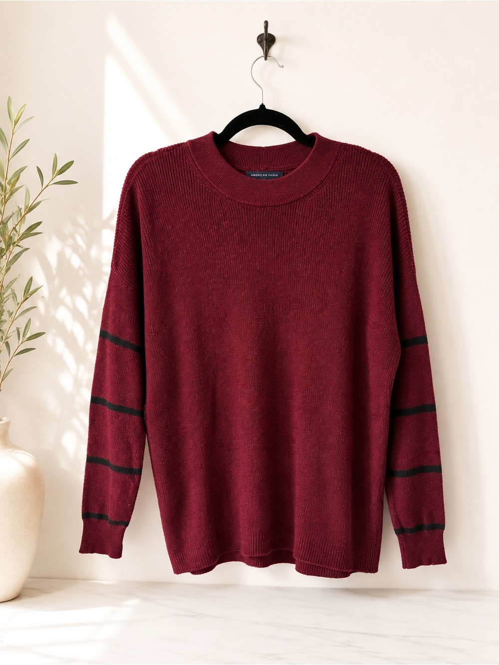 American Eagle Burgundy Jegging Fit Striped Sweater S